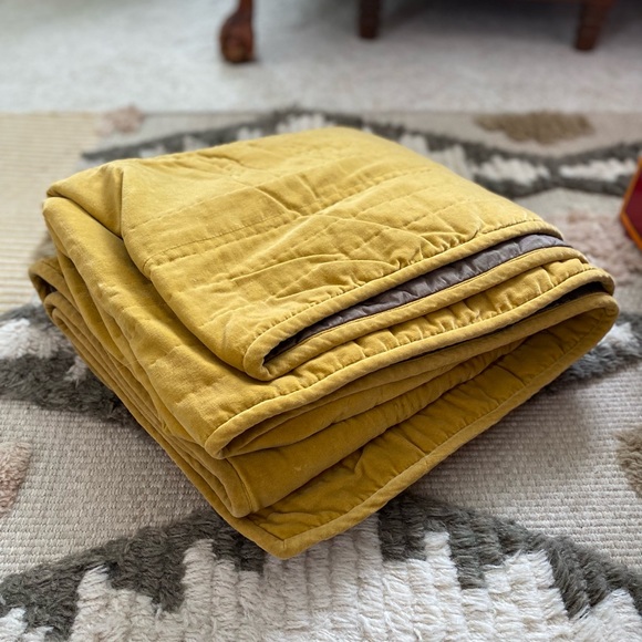 Anthropologie Other - Quilted Velvet Satin Mustard Gold Blanket Throw